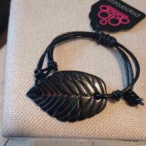 paparazzi Black Leather Leaf Cord Wrap Bracelet